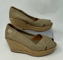 Load image into Gallery viewer, Authentic Tory Burch Womens Filipa Beige Wedge Espadrille Heels Size 7.5B Worn
