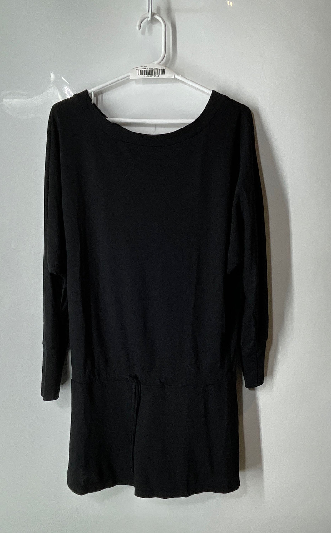 Lanston Womens Black Long Sleeve Cinched Waist Round Neck One-Piece Romper Sz XS