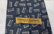 Load image into Gallery viewer, Donna Karan Mens Blue Geometric Pattern Silk Keeper Loop Adjustable Pointed Tie
