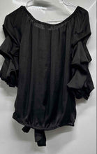 Load image into Gallery viewer, Vince Camuto Womens Black Satin Off The Shoulder Tie Hem Blouse Top Size Small
