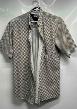 Load image into Gallery viewer, Calvin Klein Mens Gray White Geometric Print Cotton Twill Button-Up Shirt Size L
