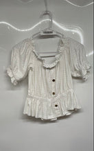 Load image into Gallery viewer, Express Womens White Ruffle Short Sleeve Scoop Neck Pullover Blouse Top Size XS
