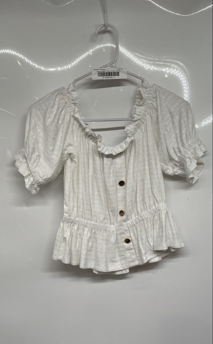 Express Womens White Ruffle Short Sleeve Scoop Neck Pullover Blouse Top Size XS