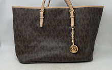 Load image into Gallery viewer, Michael Kors Womens Jet Set Travel Brown Signature Double Handle Charm Tote Bag
