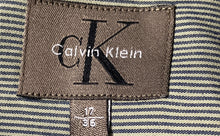 Load image into Gallery viewer, Calvin Klein Mens Green Striped Cotton Collared Long Sleeve Dress Shirt Sz 17/36
