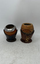 Load image into Gallery viewer, Lot Of 2 Pcs Brown Black Silver Mate Gourd Torpedo Leather And Alpaca Mate
