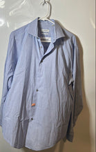 Load image into Gallery viewer, Calvin Klein Mens Blue White Dots Slim Fit Stretch Dress Shirt Size L 16.5 34/35
