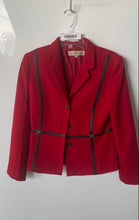 Load image into Gallery viewer, Jessica Ash Womens Red Black Long Sleeve Notch Lapel Three-Button Blazer Size 12
