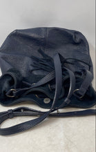 Load image into Gallery viewer, American Eagle Outfitters Womens Navy Blue Genuine Leather Drawstring Bucket Bag

