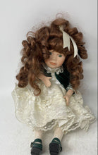 Load image into Gallery viewer, Collector Choice Girl In Green Brown Hair Dress Music Box Porcelain Doll
