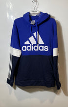 Load image into Gallery viewer, Adidas Mens Blue White Colorblock Essentials Long Sleeve Pullover Hoodie Size L
