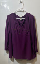 Load image into Gallery viewer, Anne Klein Womens Purple Printed Long Sleeve Half Zip Pockets Blouse Top Size L
