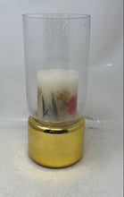 Load image into Gallery viewer, Vintage Floral Clear Gold-Tone Glass Collectible Large Candle Holder With Candle
