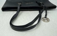 Load image into Gallery viewer, Mary Herz Womens Black Leather Double Handle Charm Shoulder Tote Handbag

