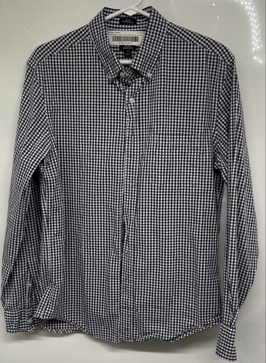 J.Crew Mens Blue White Gingham Slim Fit Long Sleeve Button-Up Shirt Size Medium