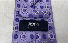 Load image into Gallery viewer, Hugo Boss Mens Purple Floral Print Silk Keeper Loop Adjustable Pointed Tie
