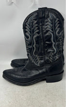 Load image into Gallery viewer, Mens Black Genuine Leather Oil Resistant Pull-On Cowboy Western Boots Size 12D

