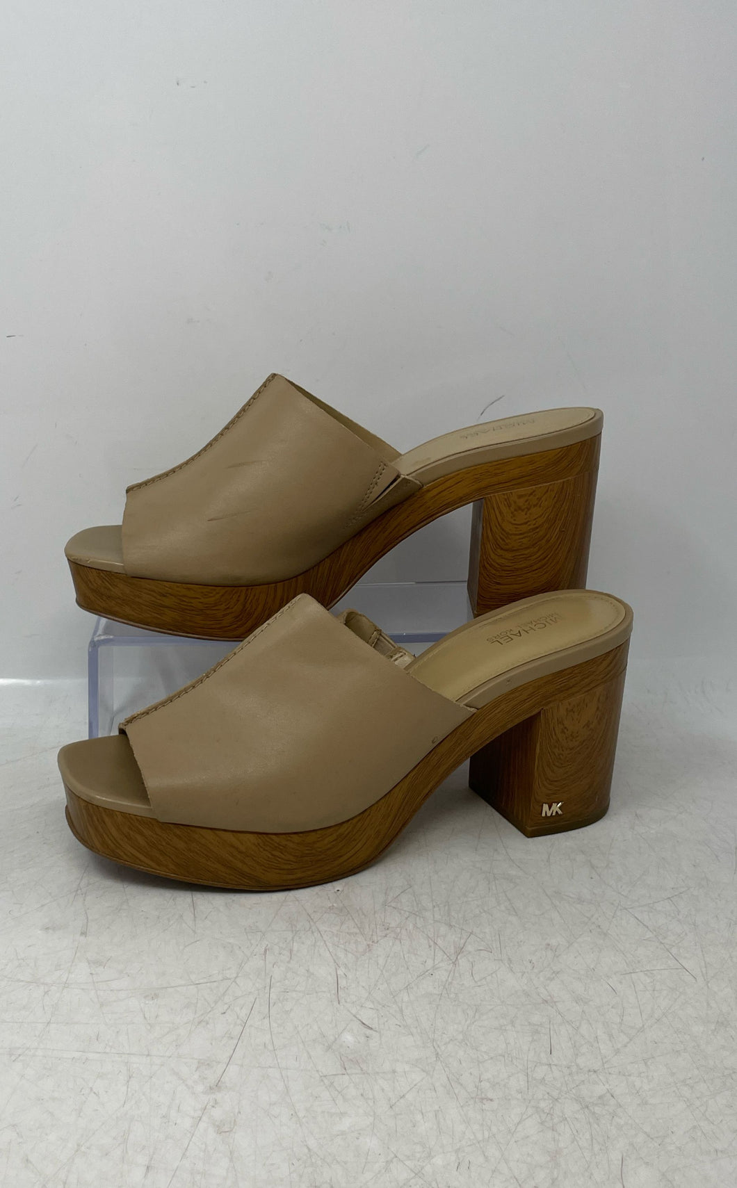 Michael Kors Womens Beige Open Toe Slip-On Block Heel Slide Sandals Size 7.5M