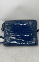 Load image into Gallery viewer, Helene Womens Blue Croc Emobossed Patent Leather Zip Top Crossbody Bag
