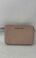 Load image into Gallery viewer, Michael Kors Womens Cream &amp; Light Pink Signature Print Zipper Clutch Wallet
