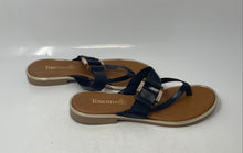 Load image into Gallery viewer, Toscanella Womens Gold-Tone Black Leather Open Toe Slip-On Thong Sandals Size 8
