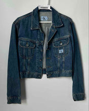 Load image into Gallery viewer, Calvin Klein Jeans Womens Blue Denim Cotton Cropped Button Front Jacket Size M
