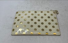 Load image into Gallery viewer, Kate Spade Womens Beige Gold Polka Dot Leather Zip Top Pencil Pouch Makeup Bag
