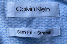 Load image into Gallery viewer, Calvin Klein Boys Blue Geometric Slim Fit Stretch Long Sleeve Dress Shirt Sz 20

