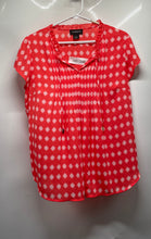 Load image into Gallery viewer, Liz Claiborne Womens Orange White Printed Short Sleeve Tie Neck Blouse Top Sz M
