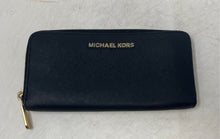Load image into Gallery viewer, Michael Kors Womens Black Faux Leather Pockets Card Holder Zip-Around Wallet
