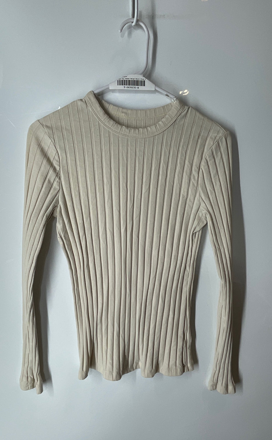 A New Day Womens Beige Ribbed Long Sleeve Pullover Blouse Top Size Small