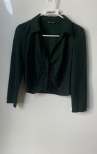 Load image into Gallery viewer, Zara Womens Green Long Sleeve Spread Collar Front Ruched Blouse Top Size S
