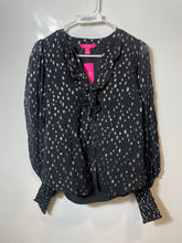Load image into Gallery viewer, Lilly Pulitzer Womens Black Gold Printed Long Sleeve Blouse Top Size XS
