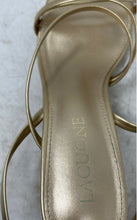 Load image into Gallery viewer, Lacuone Womens Gold Leather Buckle Block Heel Strappy Sandals Size 7.5
