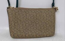 Load image into Gallery viewer, Calvin Klein Womens Beige Green Monogram Print Inner Pockets Crossbody Handbag
