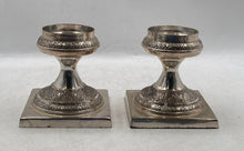 Load image into Gallery viewer, Set Of 2 Pcs Silver Color Metal Pillar Embossed Candle Holder Collectible
