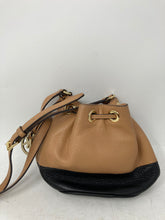 Load image into Gallery viewer, Michael Kors Womens Brown Black Leather Drawstring Crossbody Strap Bucket Bag
