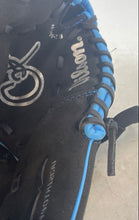 Load image into Gallery viewer, Wilson Black And Blue Hook &amp; Loop Wrist Strap Right-Handed Baseball Glove
