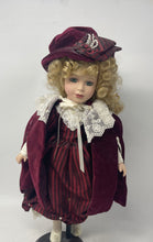 Load image into Gallery viewer, Blonde Curly Hair Vintage Style Porcelain Doll Collectible With Velvet Dress
