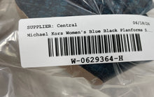 Load image into Gallery viewer, Michael Kors Womens Blue Black Snakeskin Leather Block Platform Heels Size 6M
