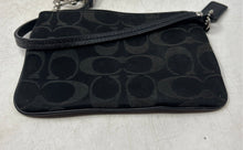 Load image into Gallery viewer, Coach Womens Black Signature Canvas Leather Trim Zip Top Wristlet Wallet
