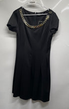 Load image into Gallery viewer, RMLL Womens Black Short Sleeve Chain Around Scoop Neck Mini Dress Size 14

