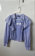 Load image into Gallery viewer, Zara Womens Blue White Striped Long Sleeve Collared Blouse Top Size XS
