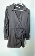 Load image into Gallery viewer, Zara Womens Gray Collared Long Sleeve Side Zip Wrap Dress Size X-Small
