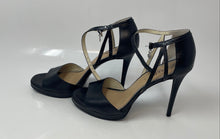 Load image into Gallery viewer, Michael Kors Womens Belle Black Leather Stiletto Ankle Strap Heels Size 8

