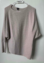 Load image into Gallery viewer, Express Womens Beige Ribbed Metallic Threads Dolman Sleeve Pullover Sweater Sz L
