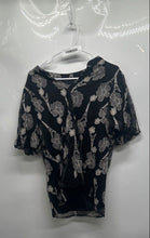 Load image into Gallery viewer, Karl Lagerfeld Womens Black Eiffel Tower Floral Short Sleeve Blouse Top Size M
