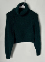 Load image into Gallery viewer, Zara Womens Green Turtleneck Long Raglan Sleeve Cropped Pullover Sweater Size S
