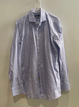 Load image into Gallery viewer, Hugo Boss Mens Blue Check Cotton Sharp Fit Long Sleeve Dress Shirt Sz 16.5 34/35
