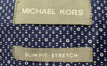 Load image into Gallery viewer, Michael Kors Mens Blue Geometric Slim Fit Stretch Dress Shirt Size XL 17 34/35
